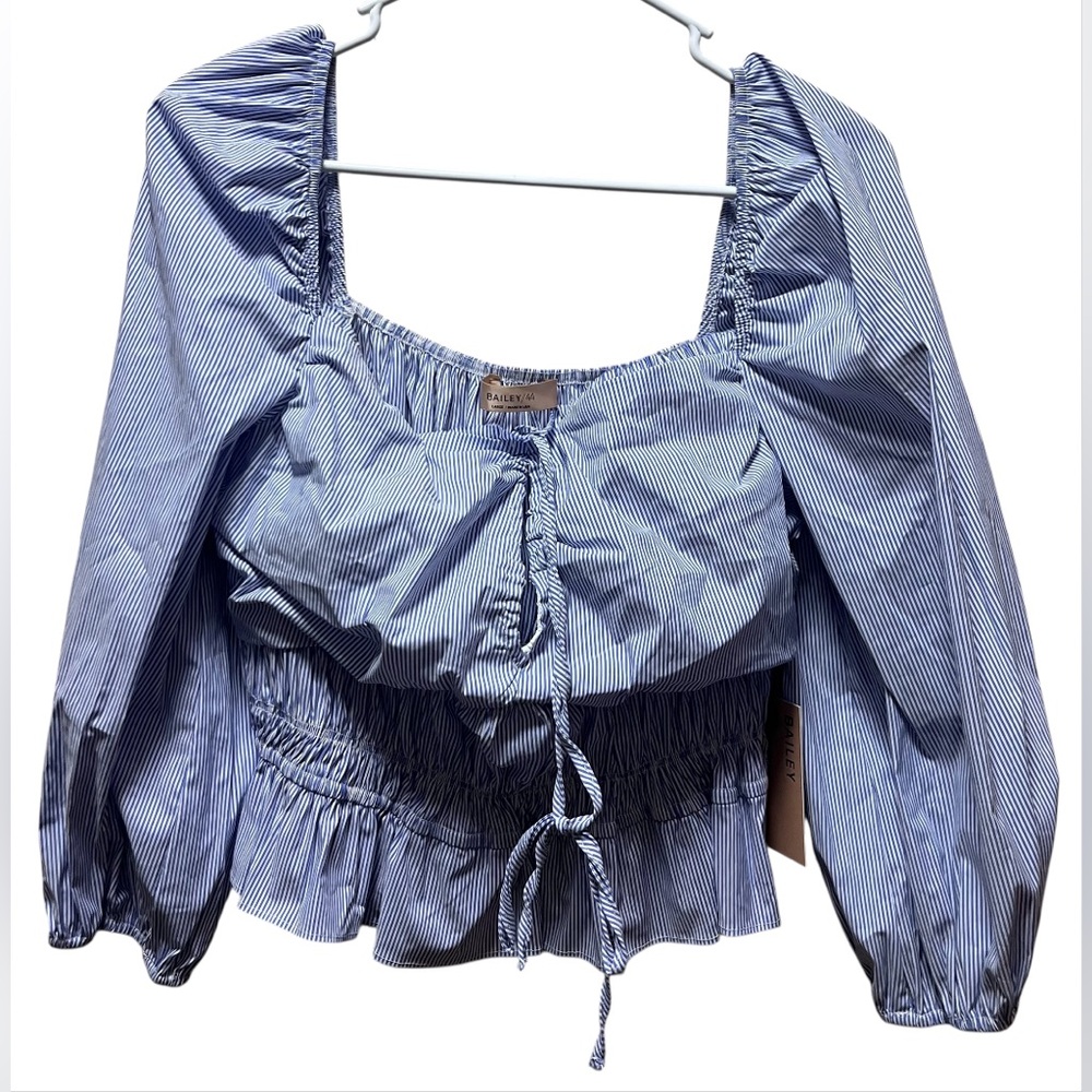 Bailey 44 - Blue Striped Puff Sleeve Blouse